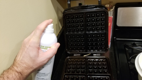 Cooking spray and waffle iron